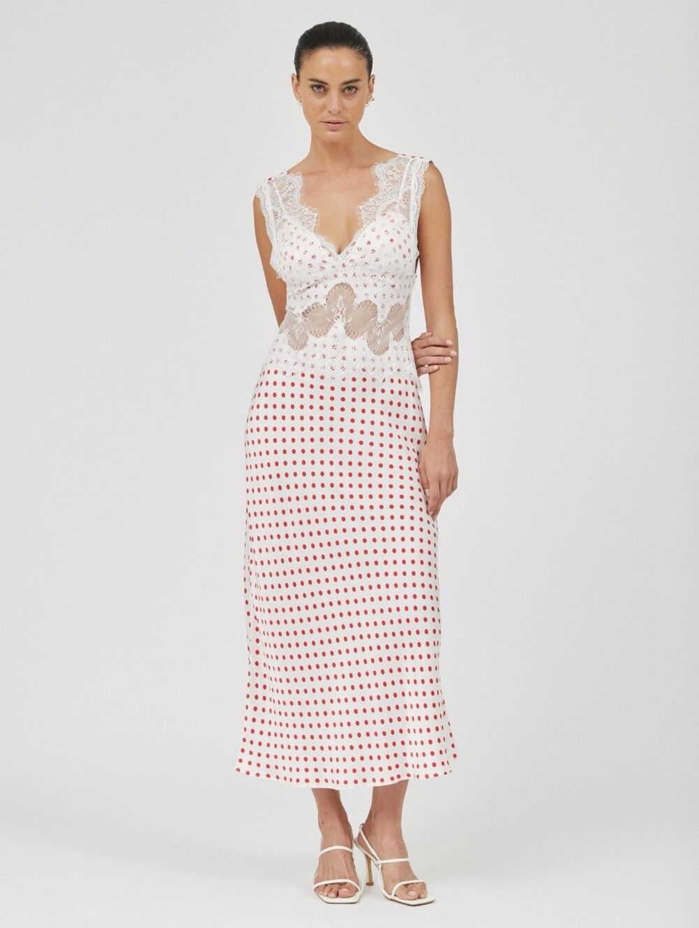 Third Form VISIONS LACE DEEP V MAXI DRESS | RED POLKA DOT